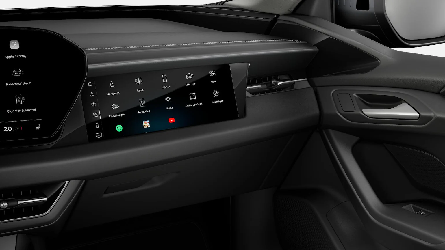 Nahaufnahme des neuen Beifahrer-Displays im Audi A6 e-tron