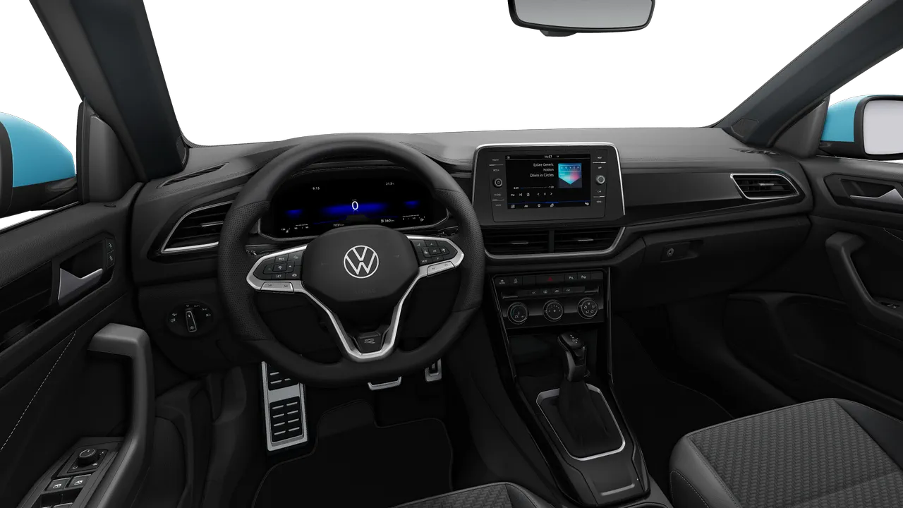 Zu sehen ist das Cockpit des VW T-Roc Cabrio R-Line