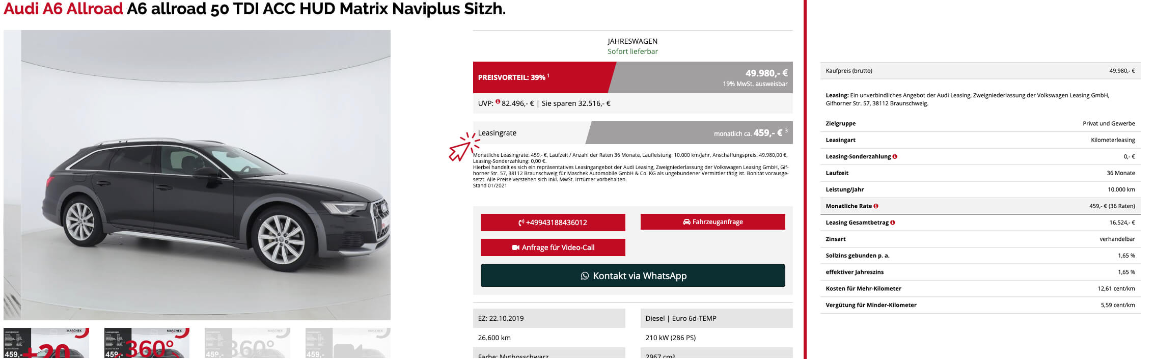 Darstellung der Leasingrate bei Maschek Automobile